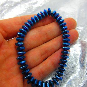 Blue Titanium Hematite 8mm Rondelle 7" Stretchy Gemstone Bracelet